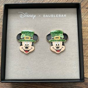 Disney x BaubleBar Mickey Mouse St. Patrick’s Day earrings.